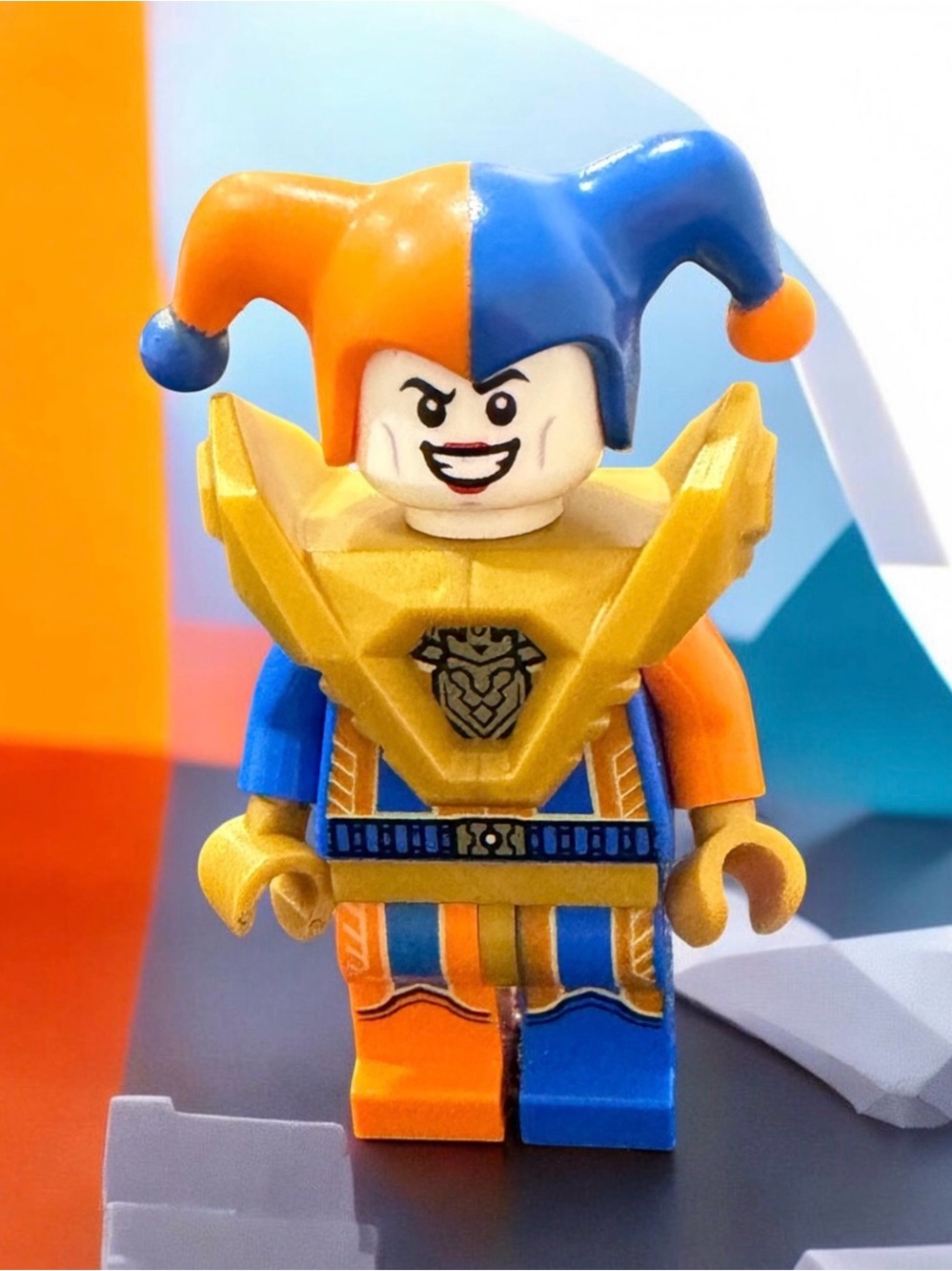 Mini Lego Blue and Orange Jester Minifigure with Gold Armor